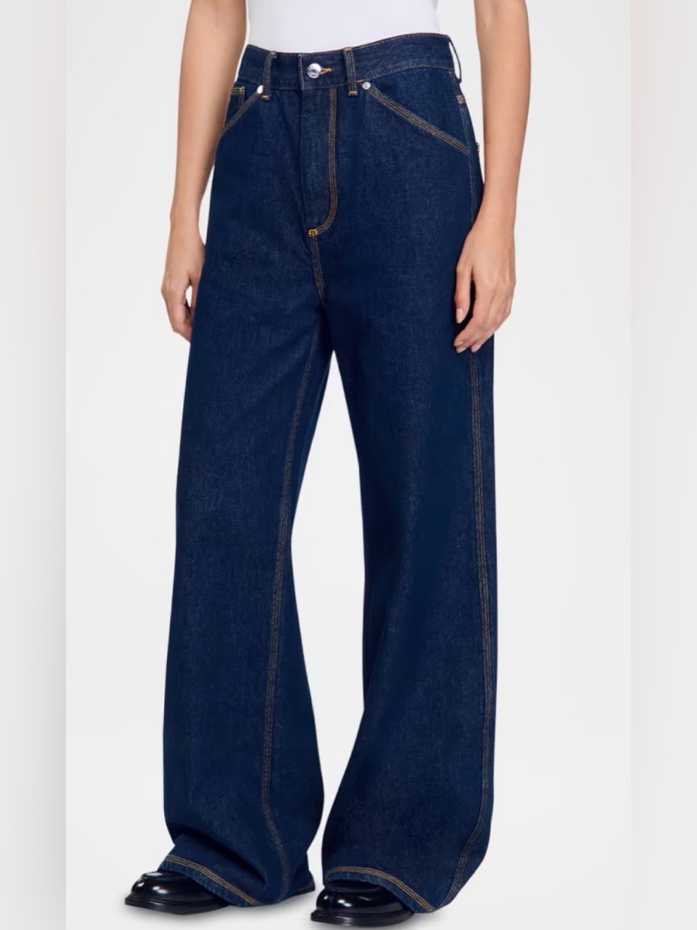 Sandro Ismael Dark Wash Wide Leg Jeans NWT Flaw Size 40 Us 30x33